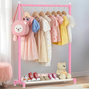 Pink Kids Clothing Rack with Shelf & Adjustable Feet 117cm