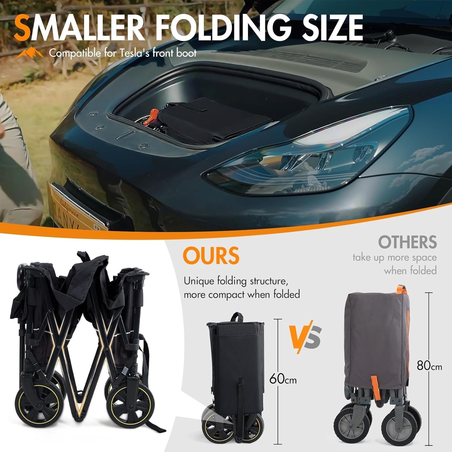 Black 200L Folding Festival Trolley Heavy Duty Camping Beach Wagon w/ Brakes