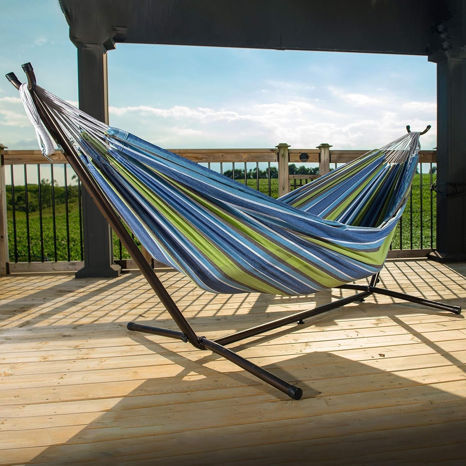 Double Cotton Hammock with Stand – 2 Person 280cm Frame, Indoor Outdoor Relax