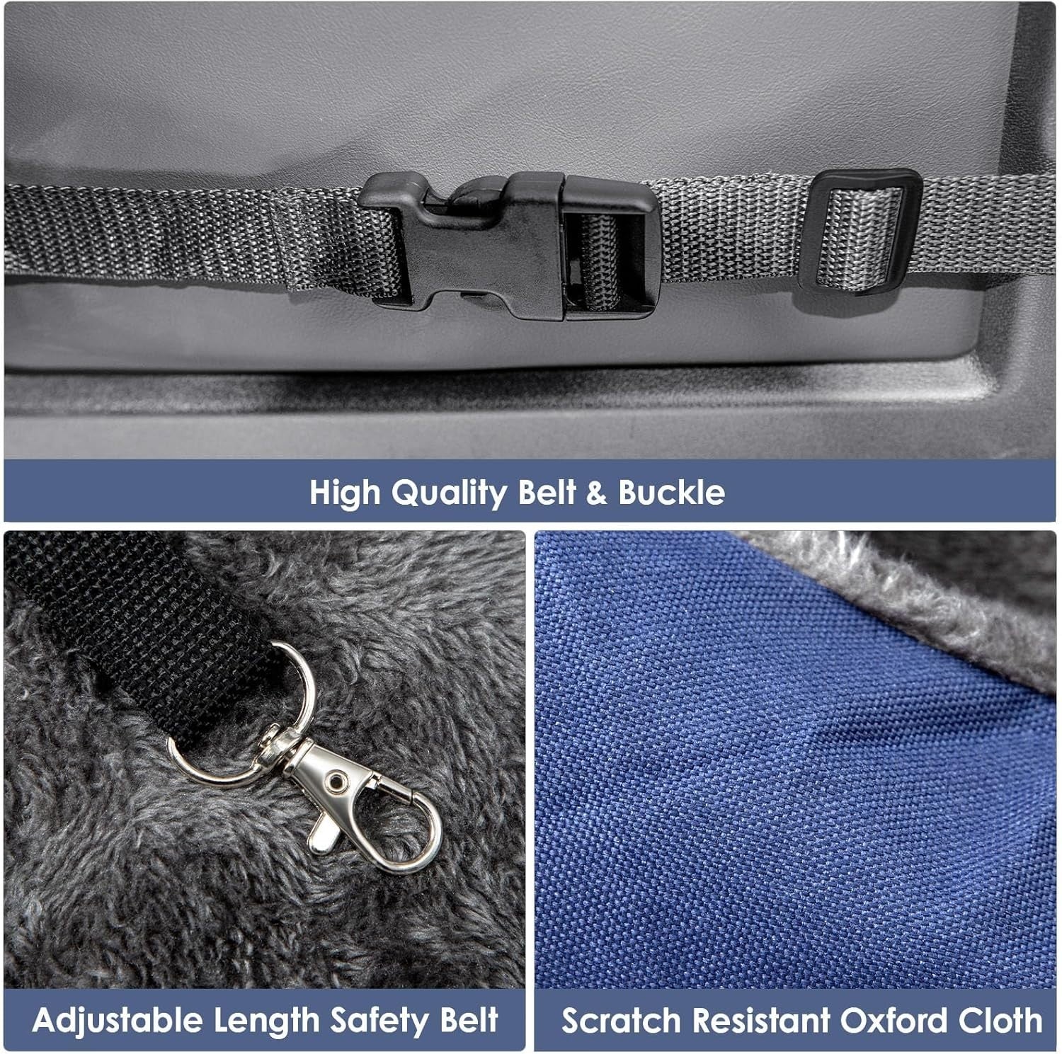 Plush Pet Car Booster Seat Dog Travel Bed Safety Leash Non Slip Blue
