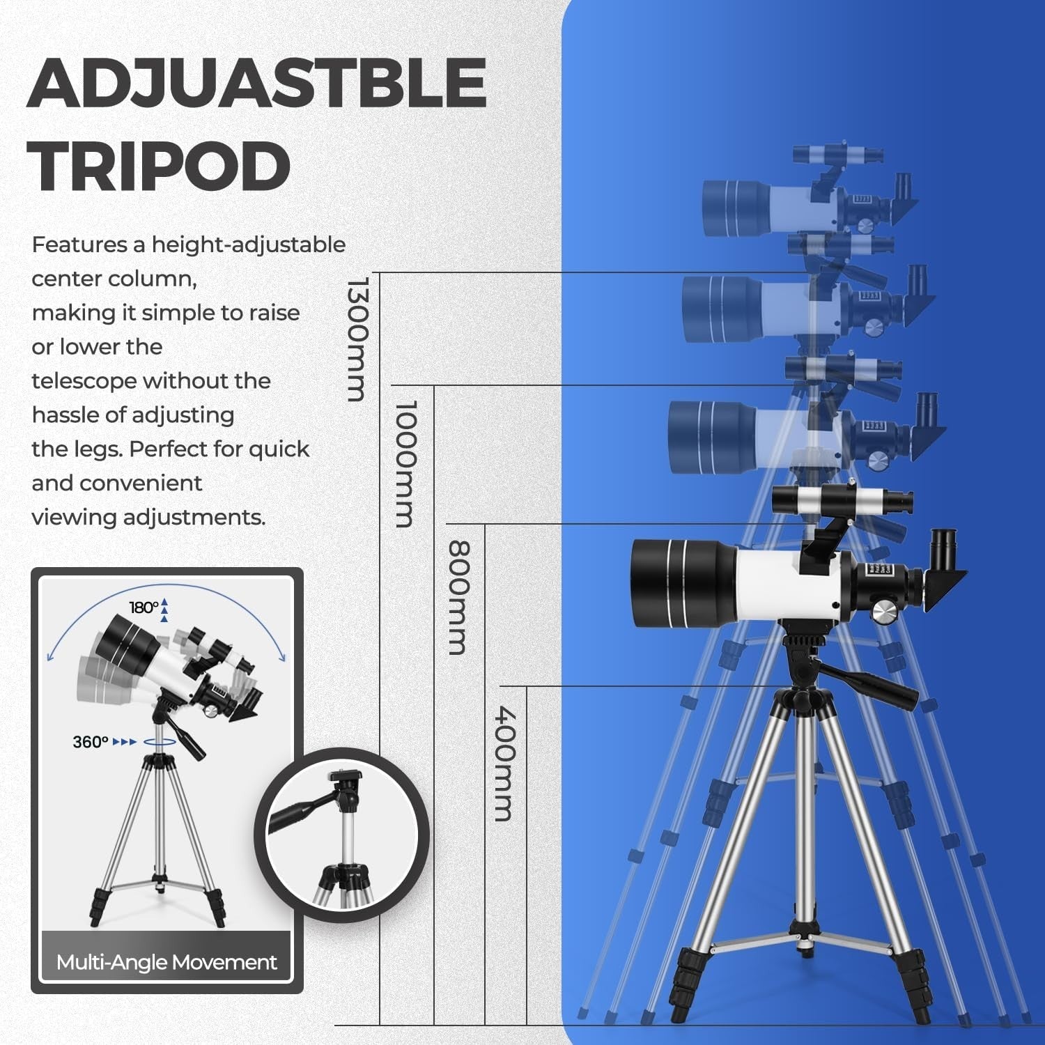 70mm Aperture Portable Telescope for Kids & Adults with Tripod - White