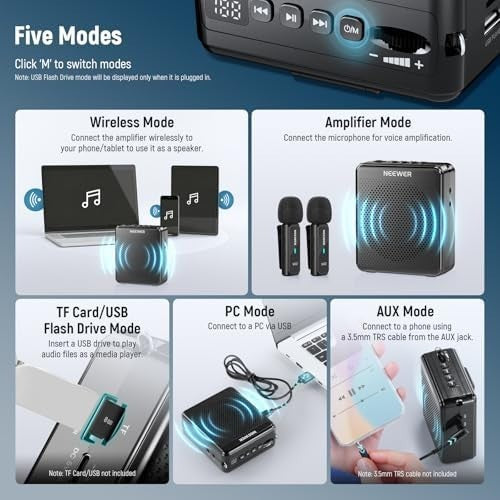 Portable Voice Amplifier VA02 Dual Wireless Mic 10H 15m