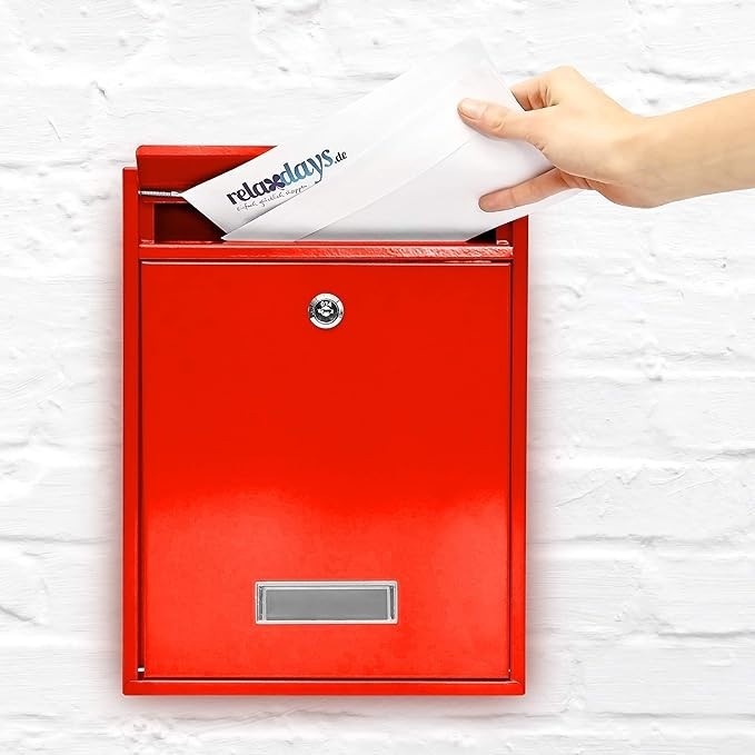 Lockable Wall Mounted Mailbox Red Steel Weatherproof Post Box A4 Slot