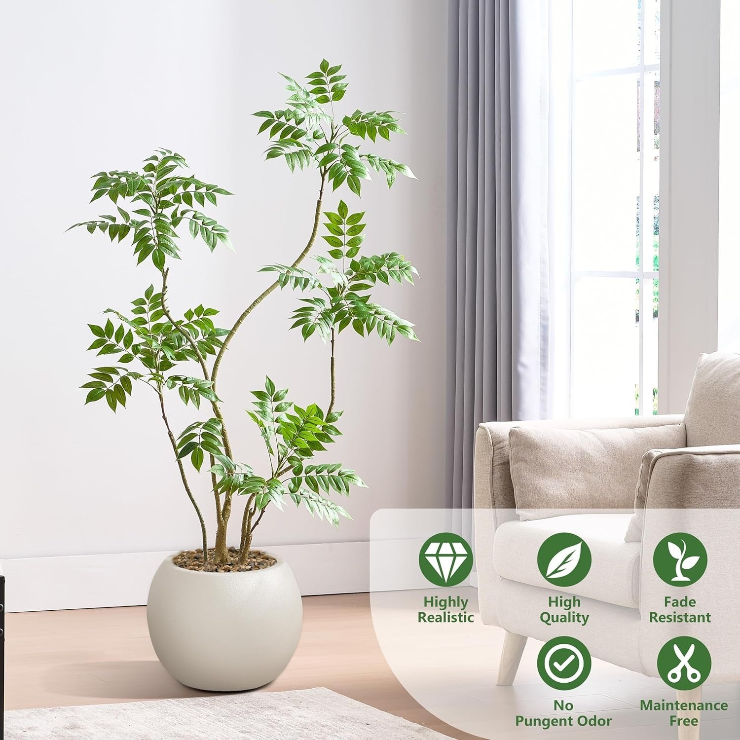 150cm Artificial Mahonia Fortunel Tree in Pot Lifelike Green Indoor Decoration