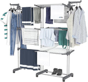 4 Tier Clothes Airer Drying Rack Folding Rolling Large Capacity Indoor Outdoor