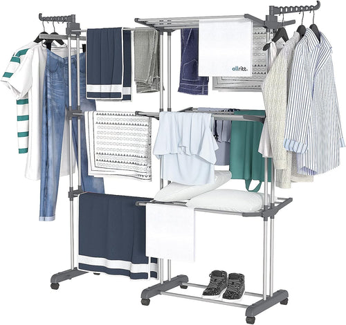 4 Tier Clothes Airer Drying Rack Folding Rolling Large Capacity Indoor Outdoor