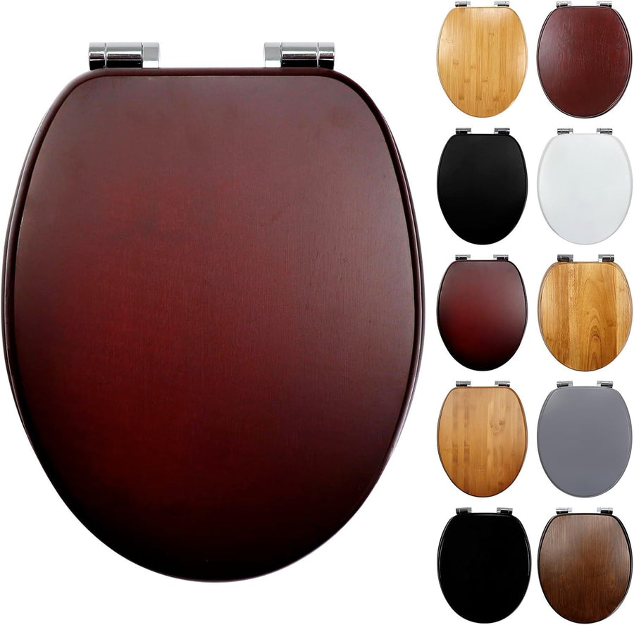 Natural Bamboo Toilet Seat Soft Close Solid Wood Lid Easy Clean Metal Hinges