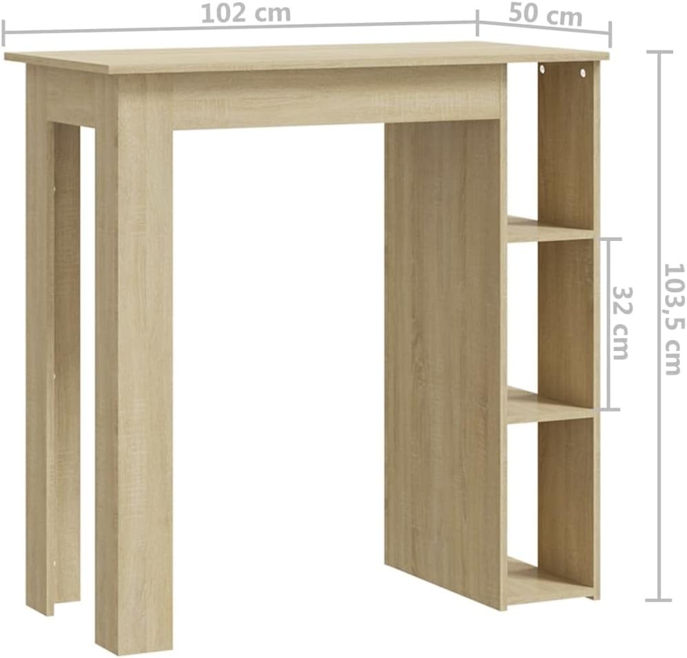 Sonoma Oak Bar Table with Storage Shelves Modern Breakfast Pub Desk Furniture