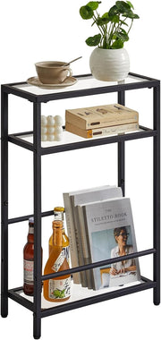Slim Glass Side Table 3 Tier Narrow Black End Shelf for Sofa Bed Small Space