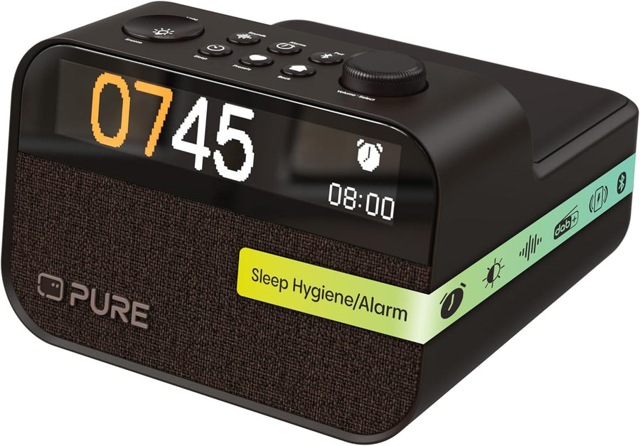 Wireless Charging Alarm Clock DAB FM Radio White Noise Wake Light Black