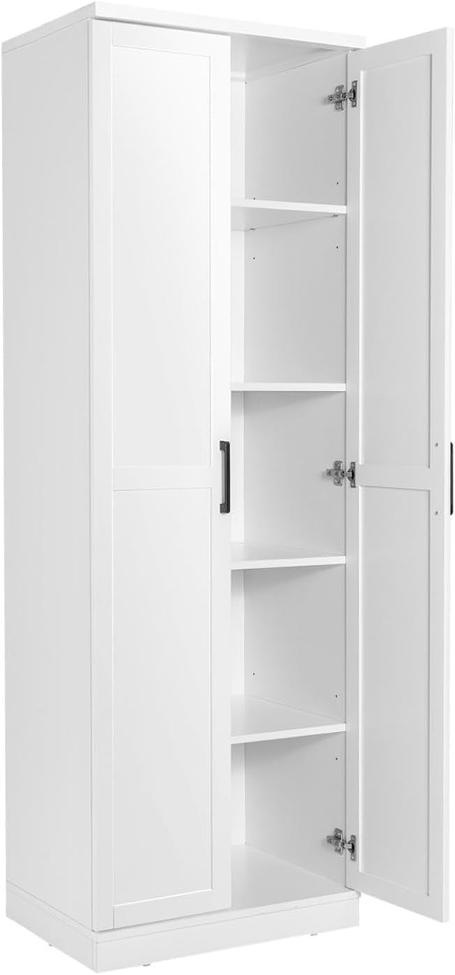 Tall Kitchen Cupboard 5-Tier Storage Cabinet 2 Doors White