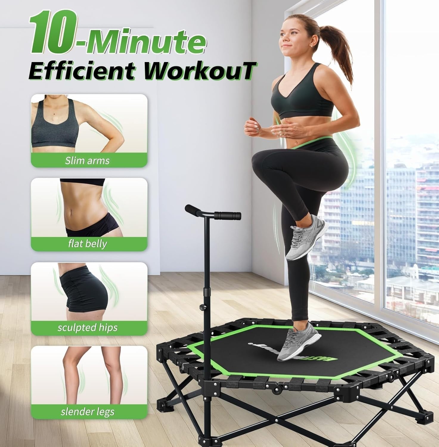 42in Folding Fitness Rebounder Trampoline Silent Bungee Handle 440lb