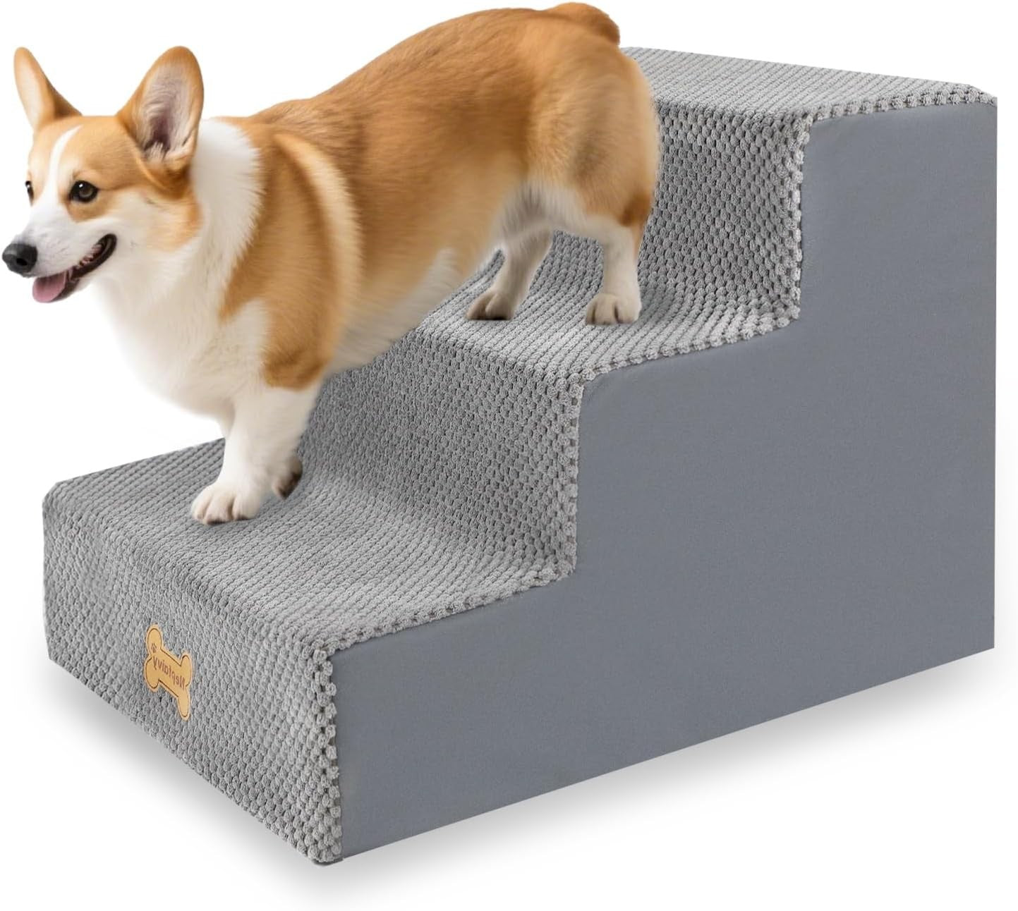 3-Step Dog Stairs Non-Slip Pet Ramp for Small Dogs Cats Grey