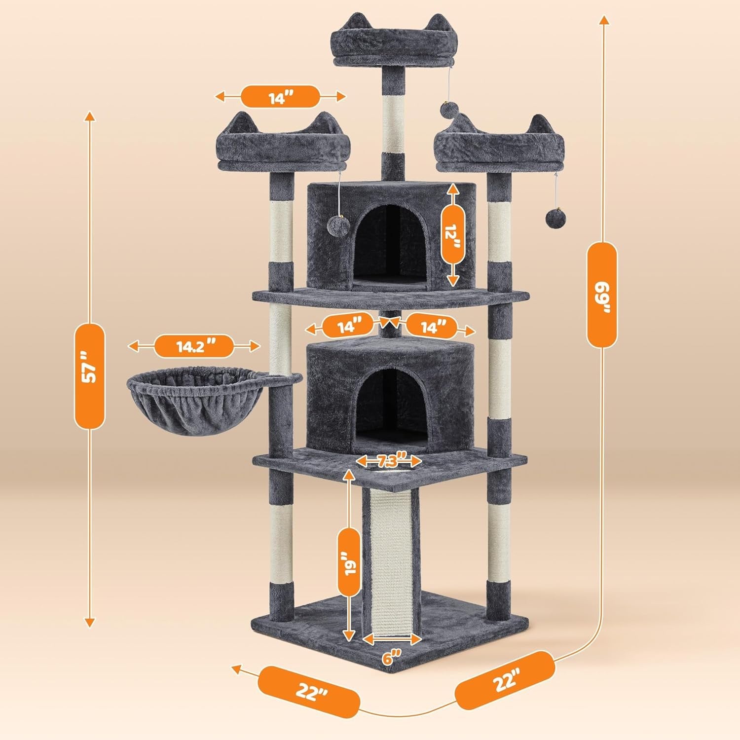 Tall Cat Tree Tower 175cm Multi Level Scratching Posts Condos Perches