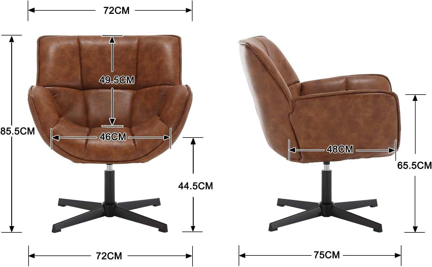 Swivel Faux Leather Accent Chair Tub Seat Lounge Armchair for Living Room