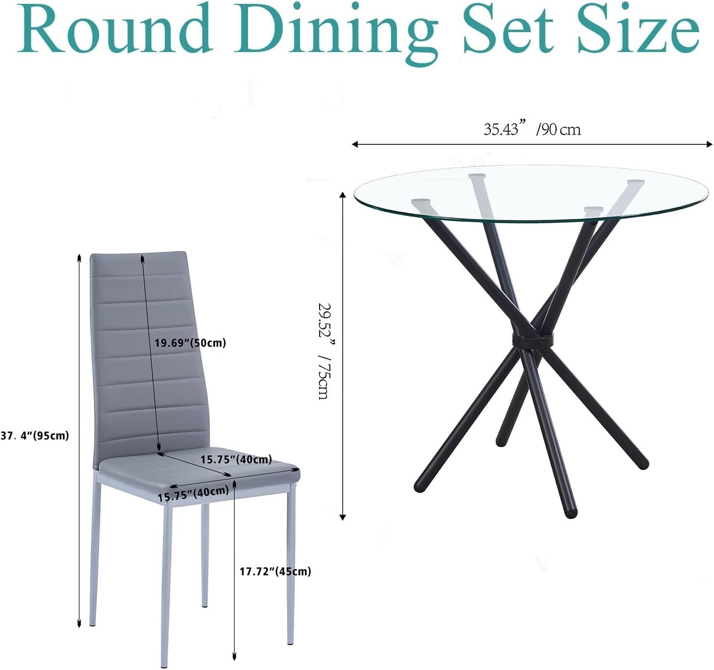Round 5-Piece Glass Dining Table with 4 White PU Leather Chairs