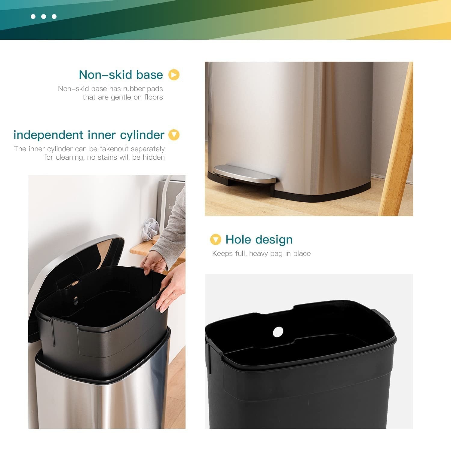 50L Stainless Steel Kitchen Bin Step On Lid Fingerprint Proof