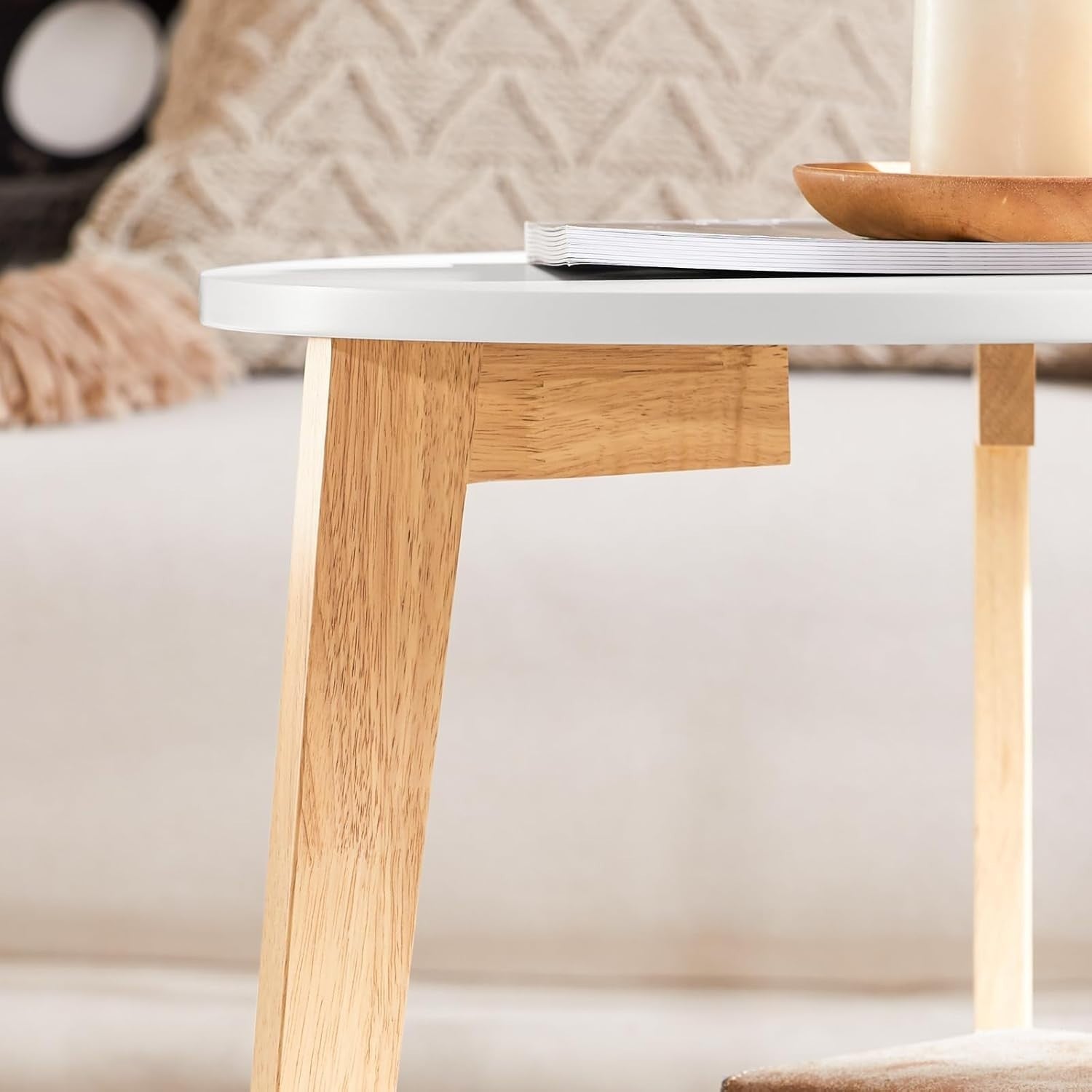 2x Nesting Round Coffee Tables Set Modern White Wood Side End Table Storage