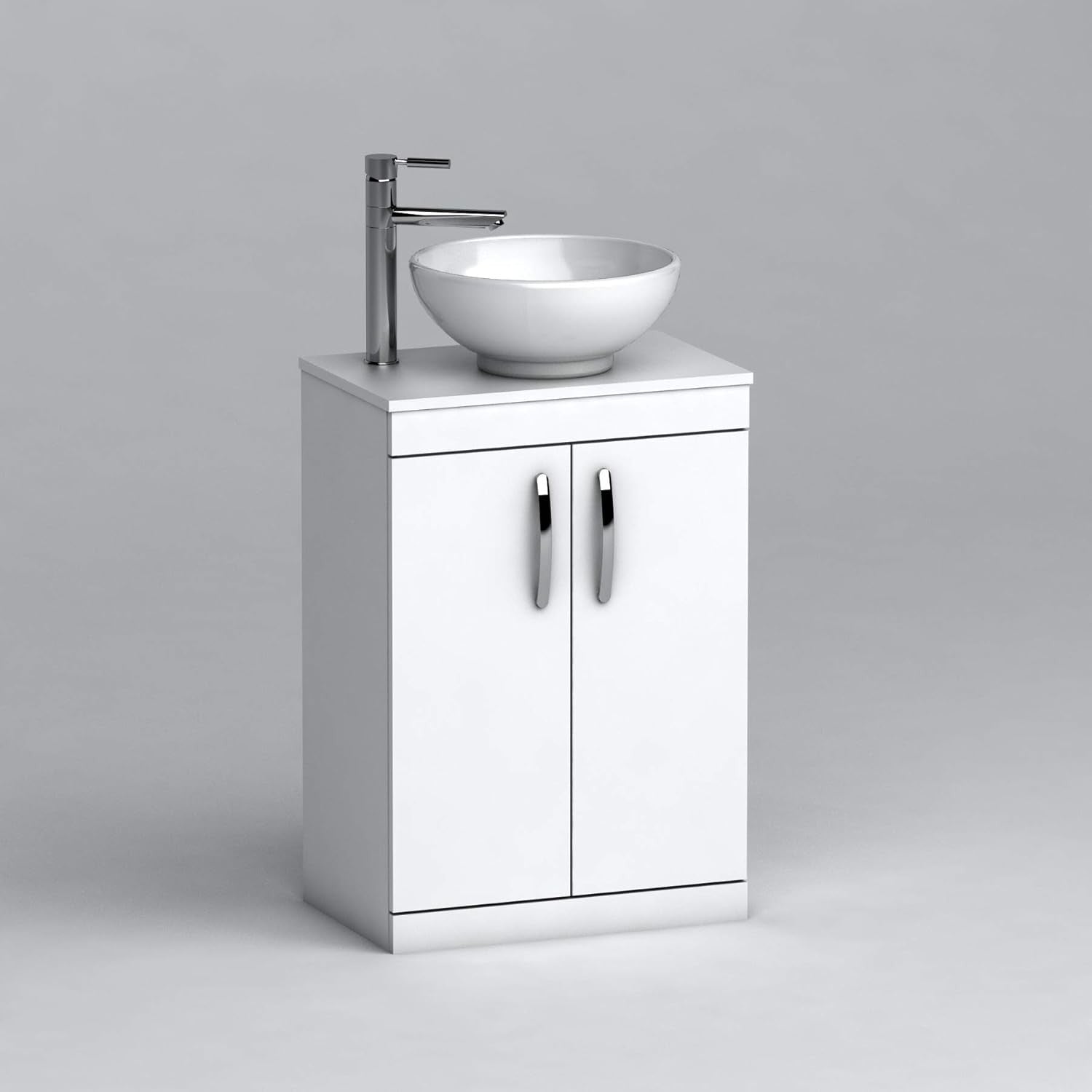 550mm Gloss White Bathroom Vanity Unit with Ceramic Basin 2 Door Sink Cabinet
