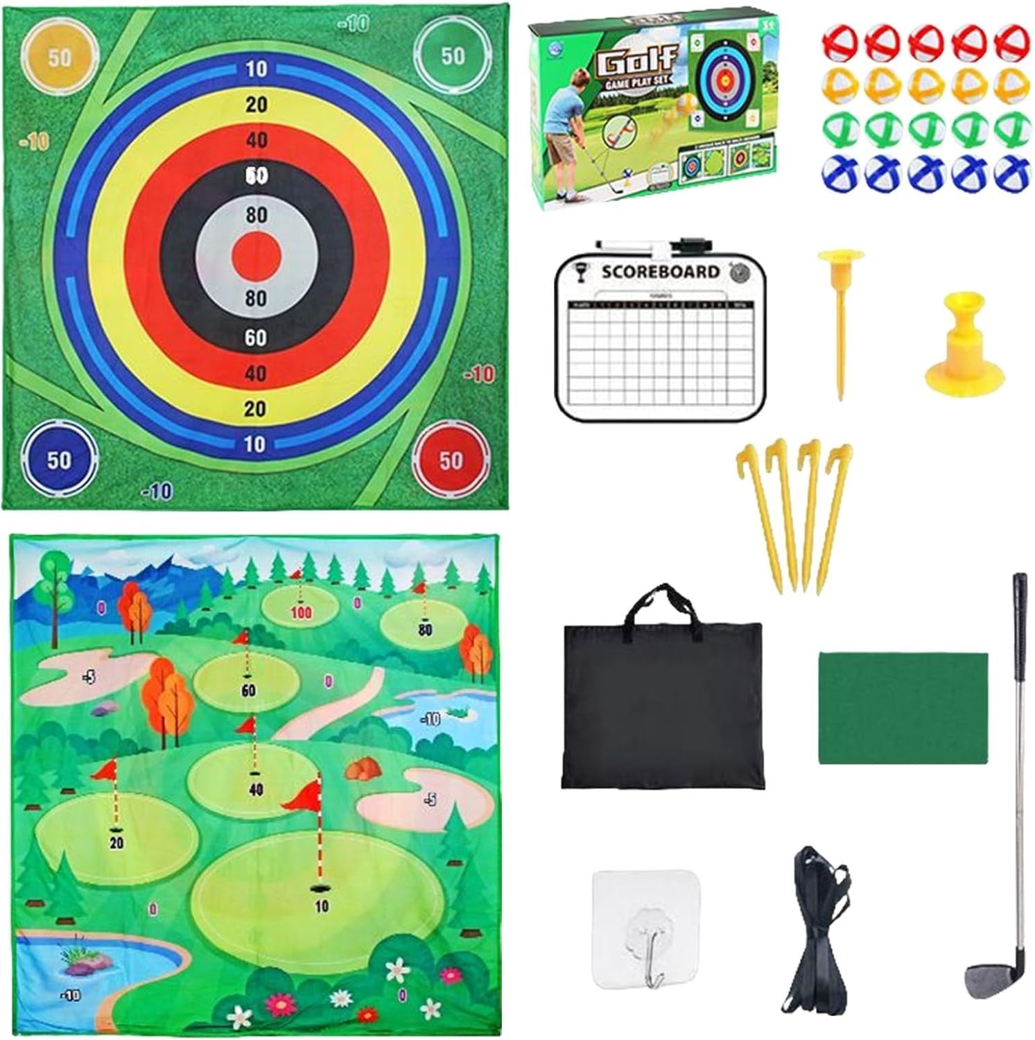 Golf Practice Mat 42x42 Indoor Outdoor Swing Trainer Target Game Set