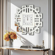80cm Crushed Diamond Mirrored Wall Clock Luxury Large Silent Roman Decor