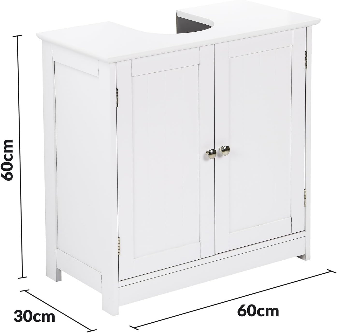 White Under Sink Bathroom Cabinet 2 Door Storage Cupboard 60x30x60cm