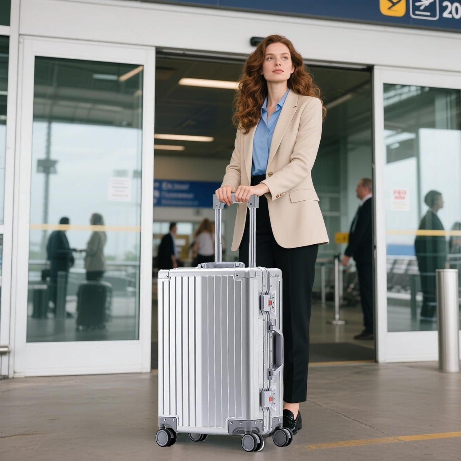 Silver Aluminum Cabin Suitcase 20 Inch Hard Shell Carry On TSA Spinner