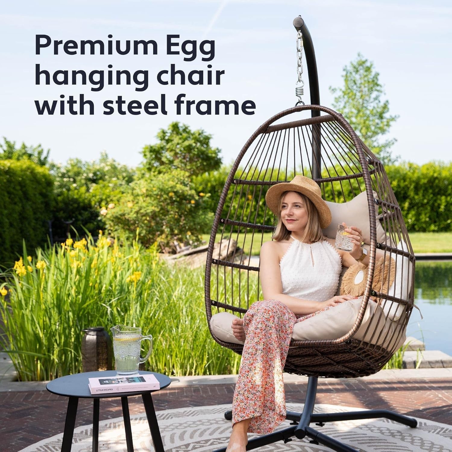 Foldable Hanging Egg Chair with Cushion for Garden Patio 150kg