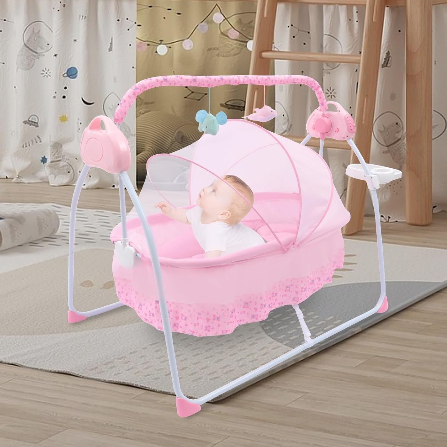 Electric Baby Crib Bassinet 5 Speed Auto Rocking Cot with Music & Bluetooth