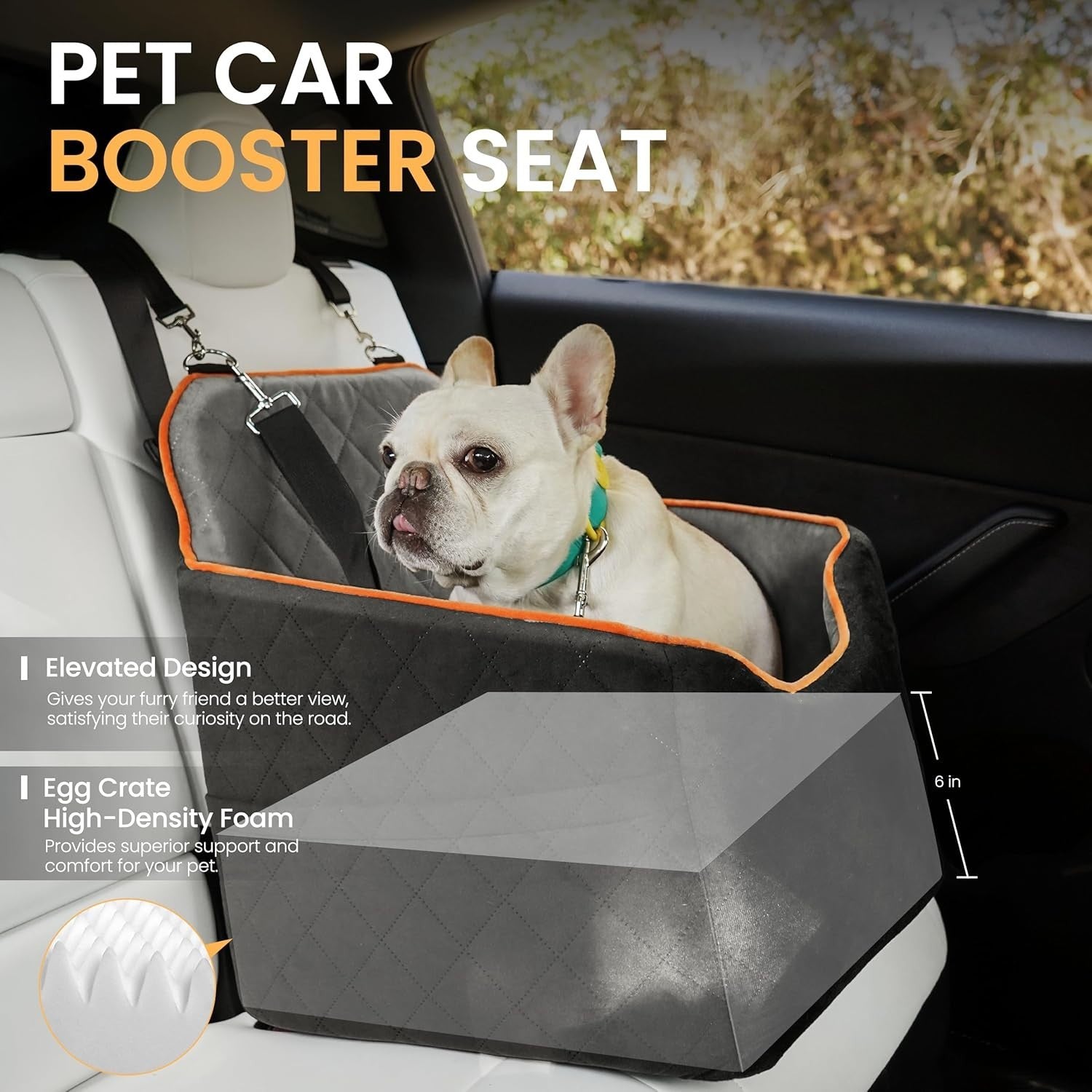 Dog Car Seat Booster Bed Elevated Cushion Safety Leash Pet Travel