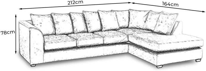 Spacious 5-Seater Grey Corner Sofa L-Shape Crush Velvet Modular Couch
