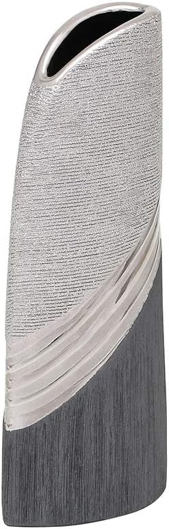 Modern Ceramic Vase 25cm Silver Grey Tall Decorative Home Centrepiece