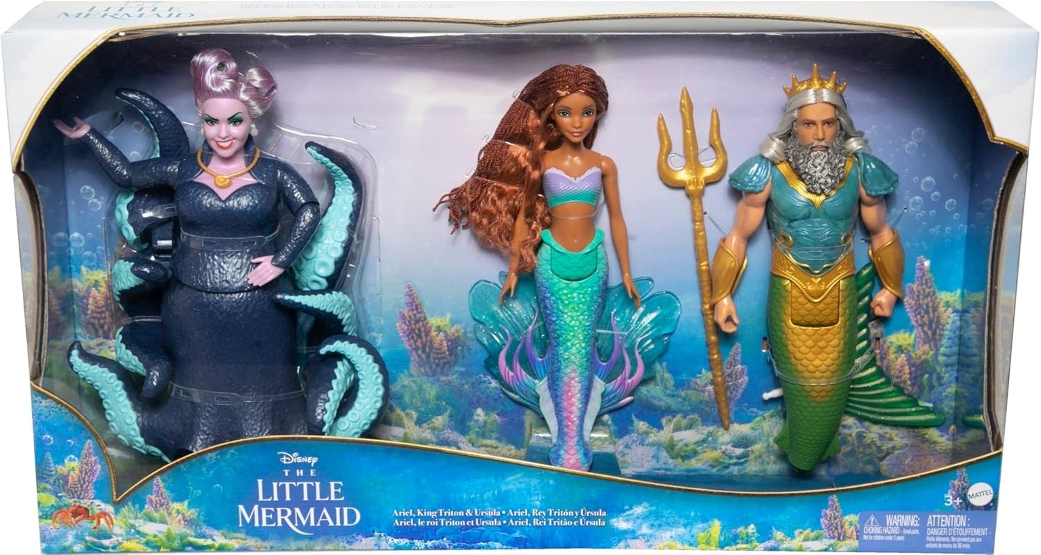 3pc Mermaid Movie Doll Set Princess Sea King Villain Figures Toy