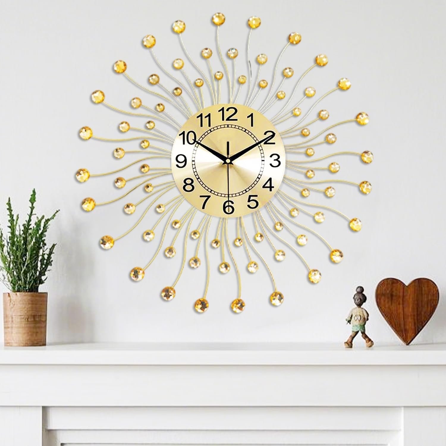 60cm Gold Sunburst Wall Clock – Silent Quartz Modern Decorative Crystal Design