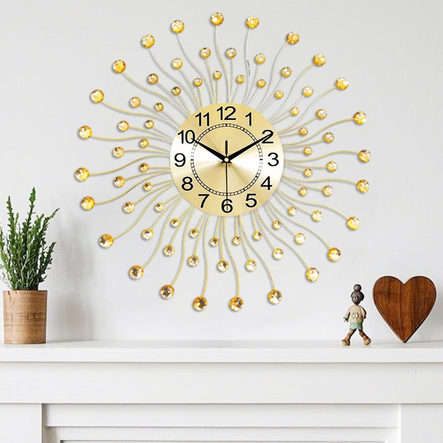 60cm Gold Sunburst Wall Clock – Silent Quartz Modern Decorative Crystal Design