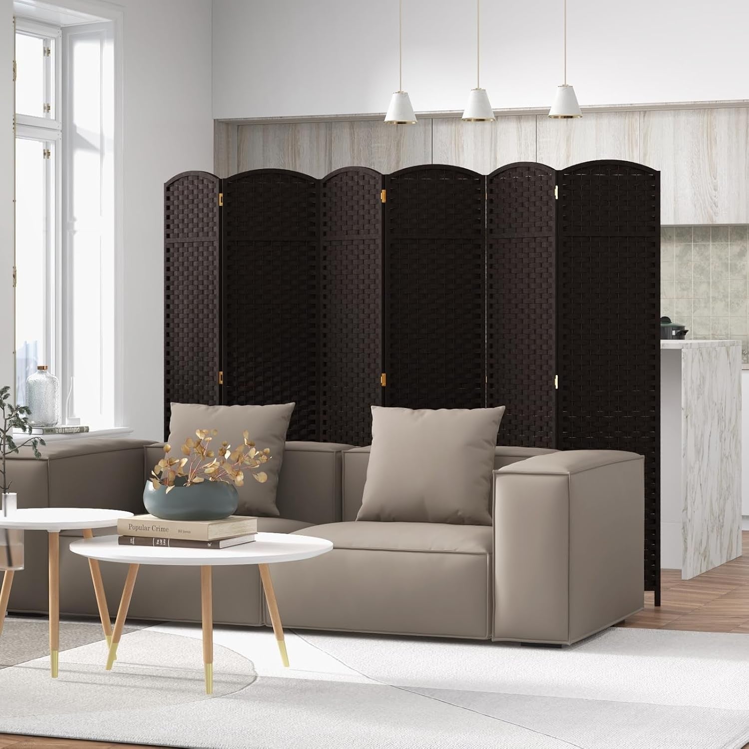6 Panel Brown Wicker Folding Room Divider Privacy Screen 240x170cm