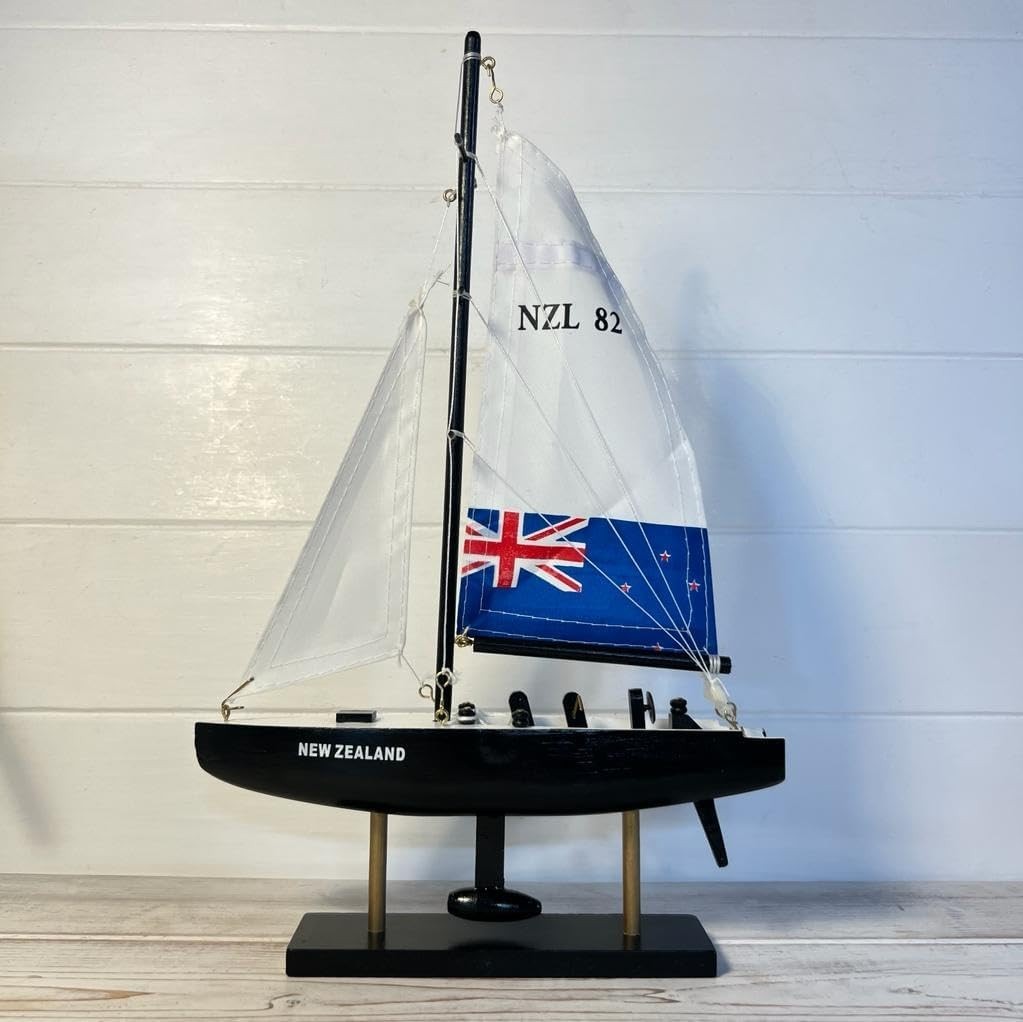 Nautical Model Yacht on Stand 33cm | Sailing Boat Ornament | Coastal Home Decor