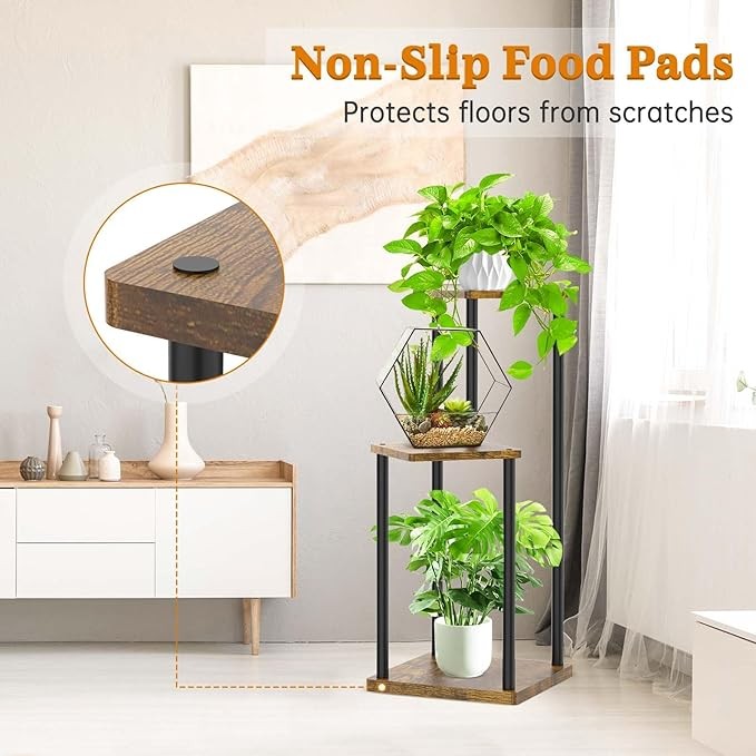 3 Tier Metal Wood Plant Stand Indoor Outdoor Corner Flower Display Rack Black