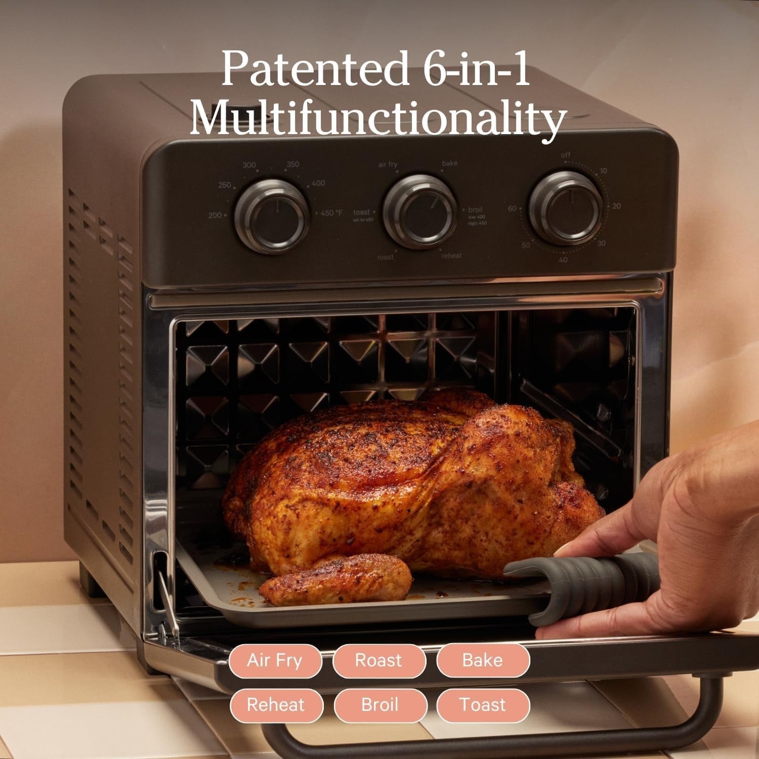 6-in-1 Air Fryer Toaster Oven Steam Infusion Fast Preheat Compact 12L Charcoal