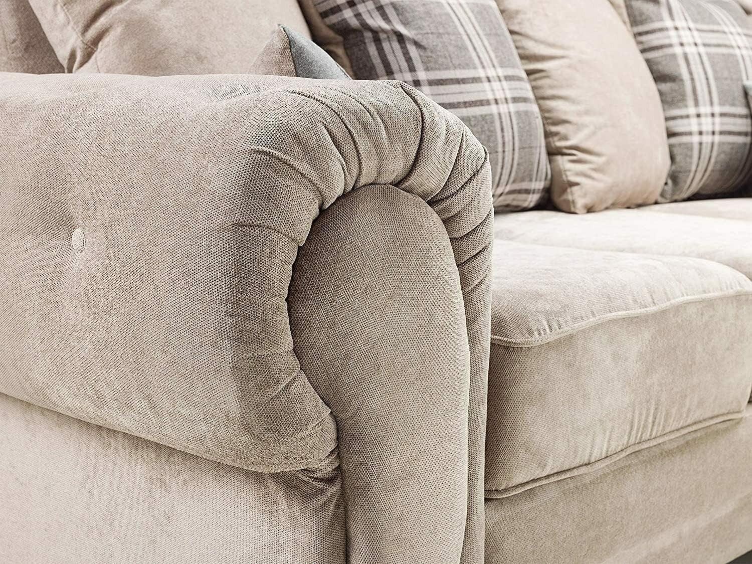 Beige Fabric Corner Sofa 4 Seater L Shape Couch with Cushions 220x160cm RH