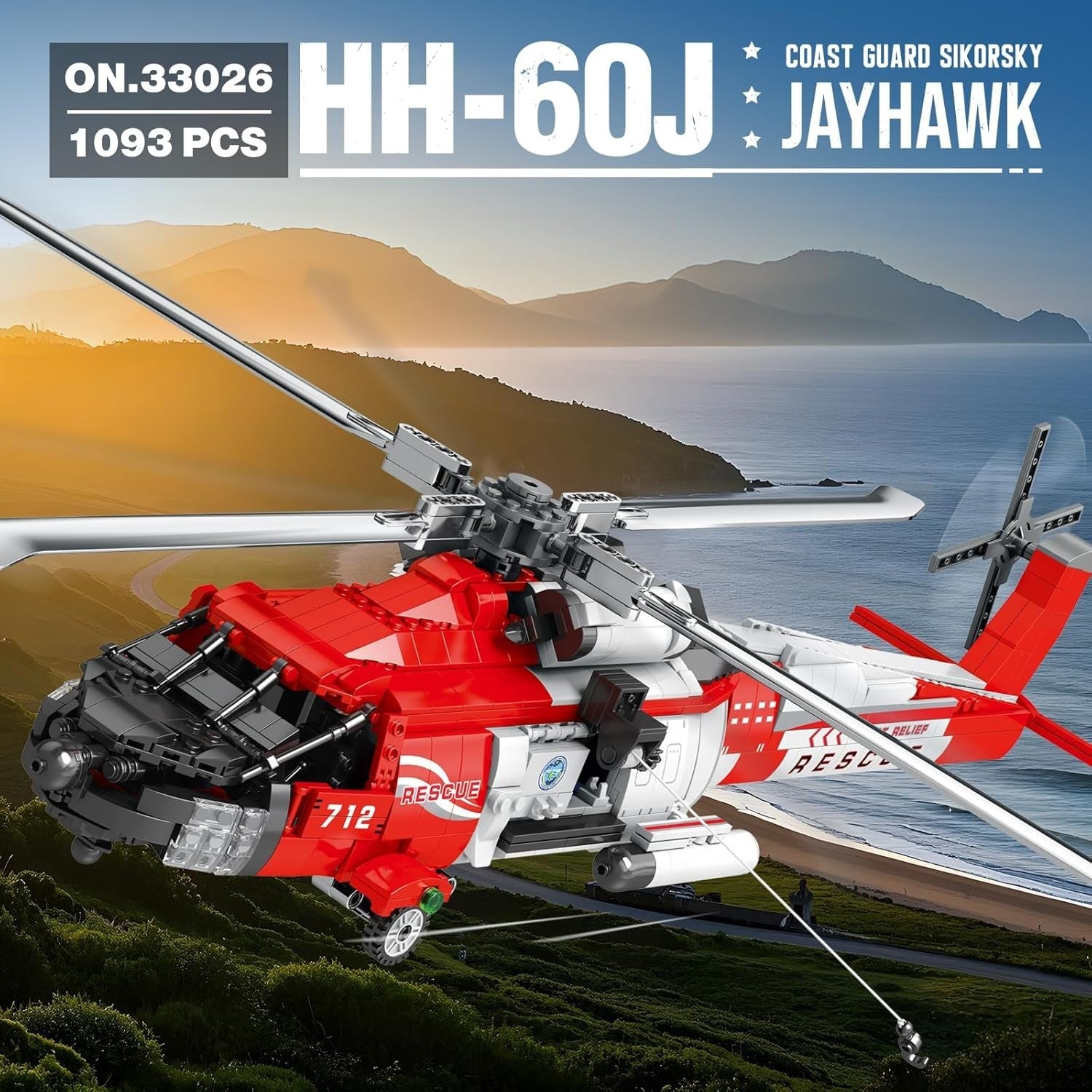 Military Rescue Helicopter Model Kit 1137pcs, Realistic Build, Kids & Adults