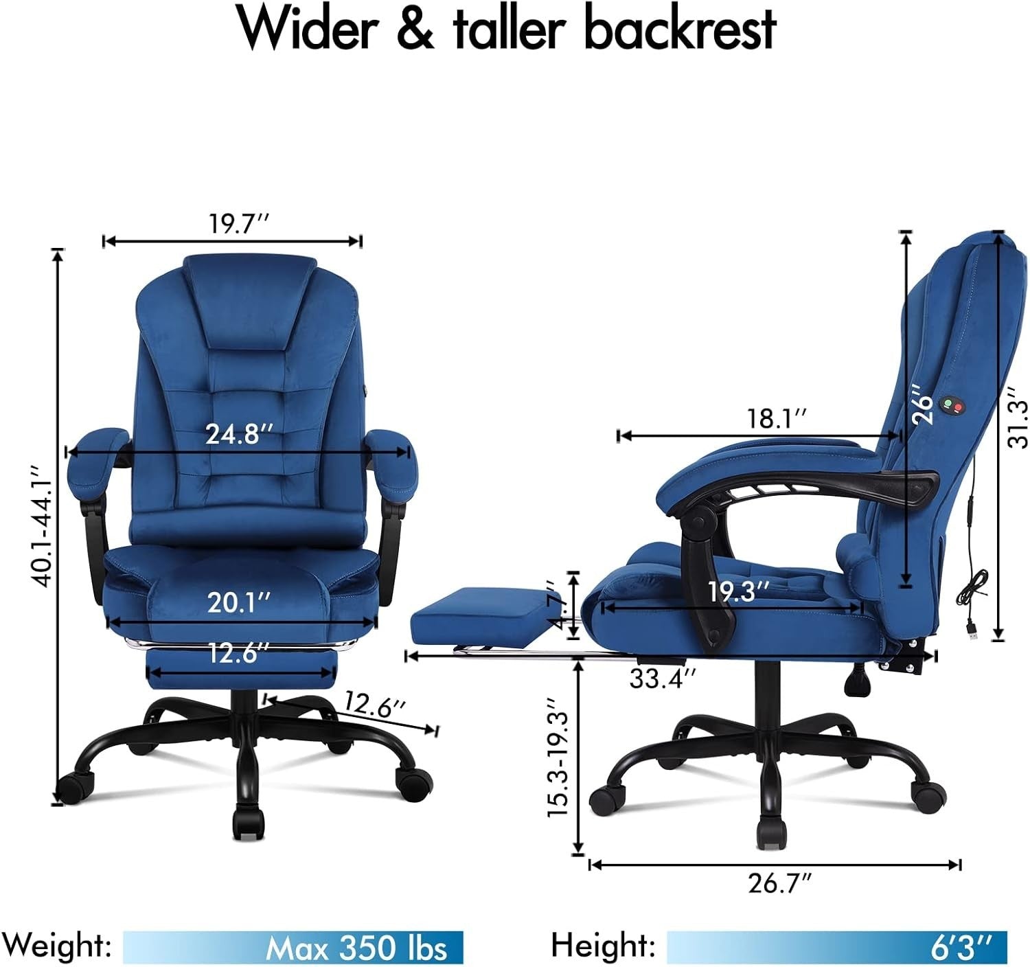 Executive Massage Office Chair Reclining Velvet Adjustable Height Footrest Swive
