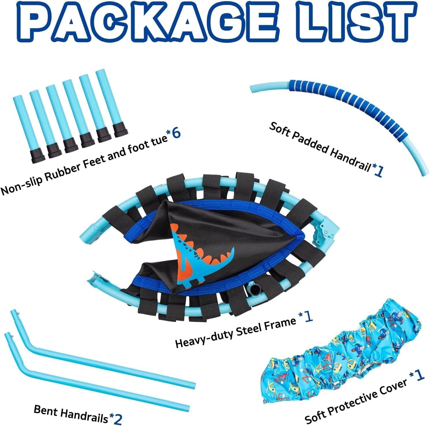 38in Kids Trampoline Foldable Silent Bungee Handle Indoor Outdoor