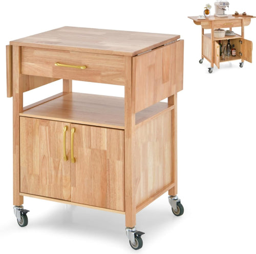 Rolling Kitchen Storage Trolley with Extendable Drop Leaf & Locking Wheels