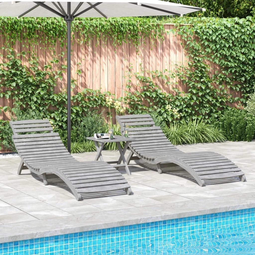 2-Piece Solid Acacia Wood Sun Loungers Foldable Patio Garden Relax Chairs