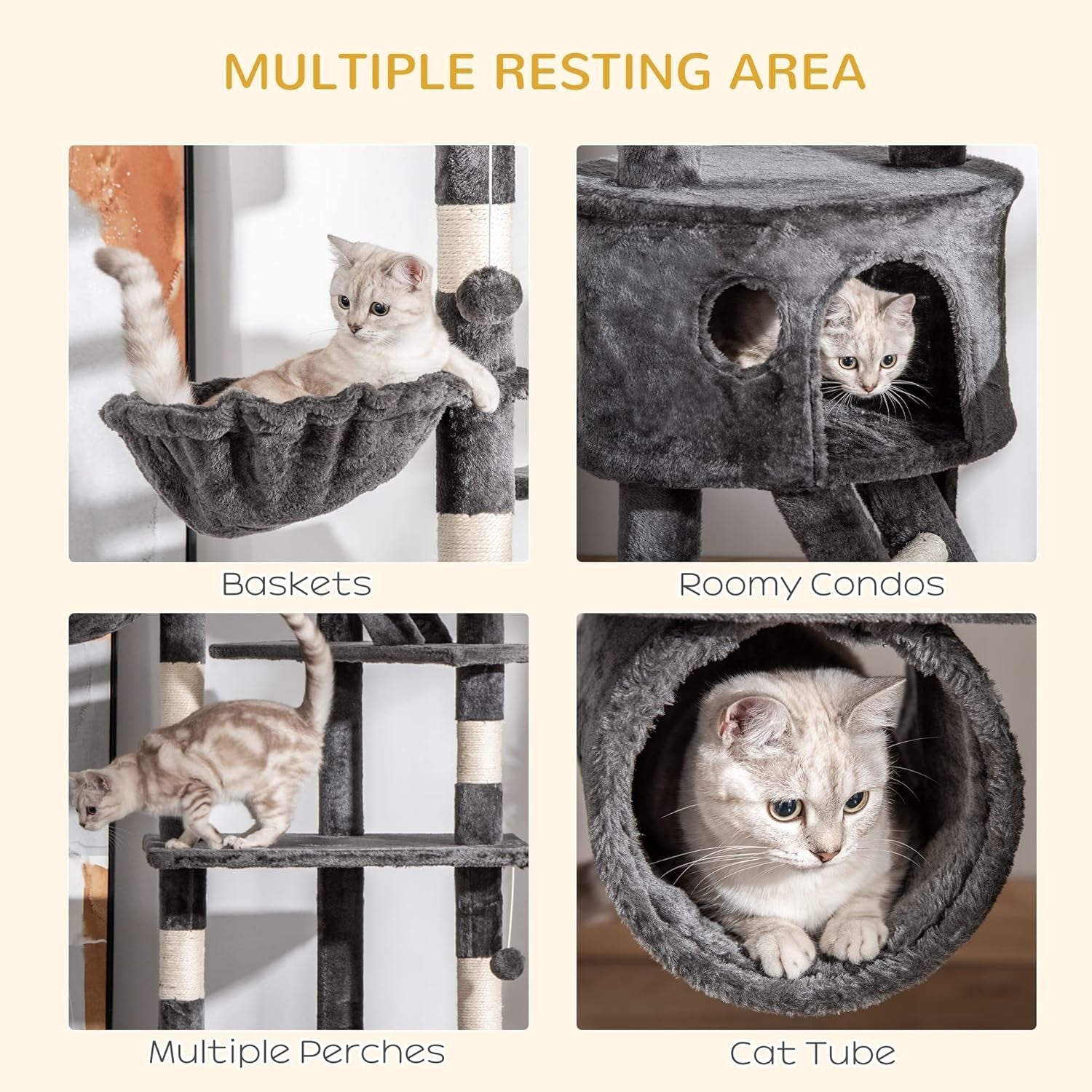 Floor to Ceiling Cat Tree 260cm Adjustable Tower with Scratching Posts