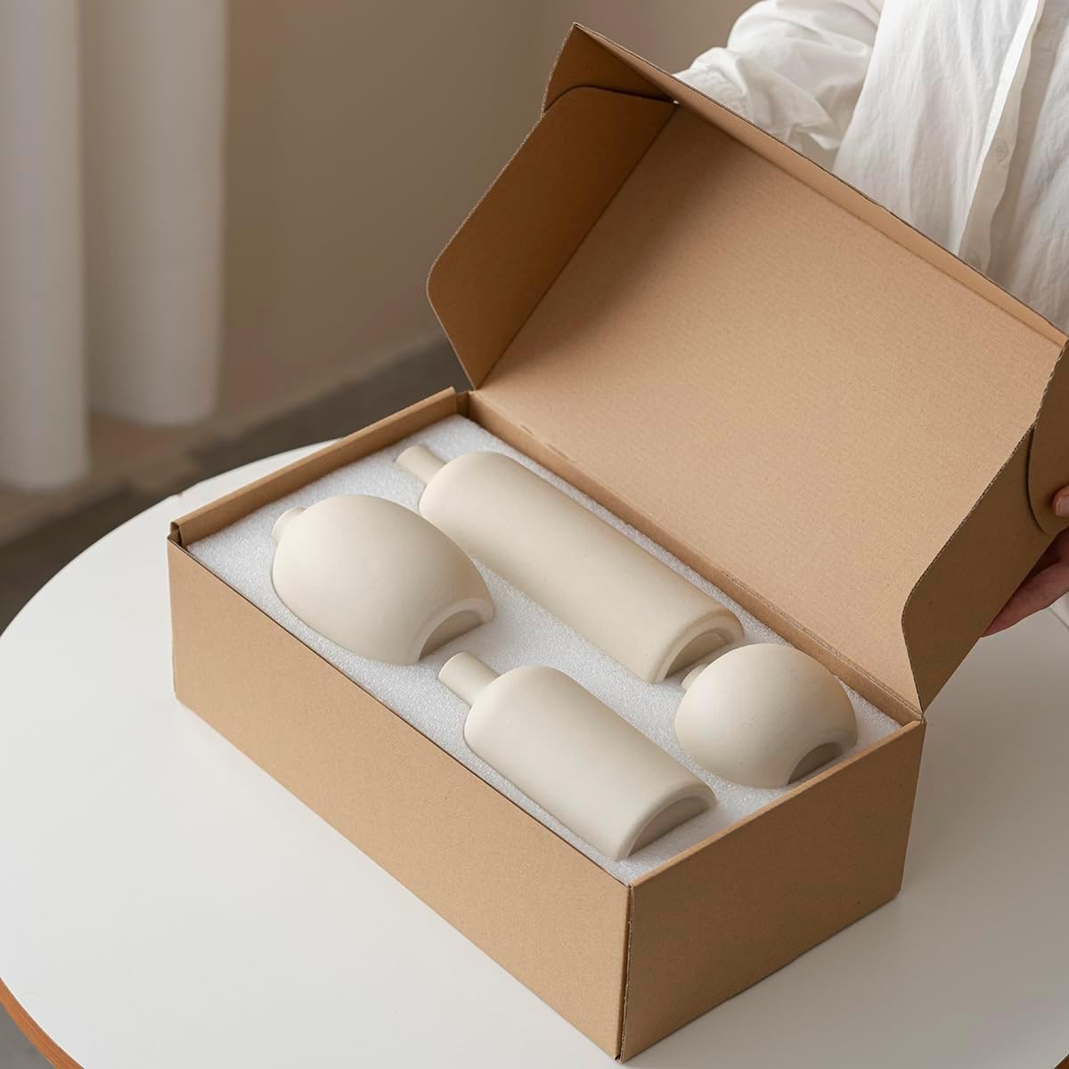 Modern Ceramic Vase Set 4 Beige Neutral Minimalist Home Decor