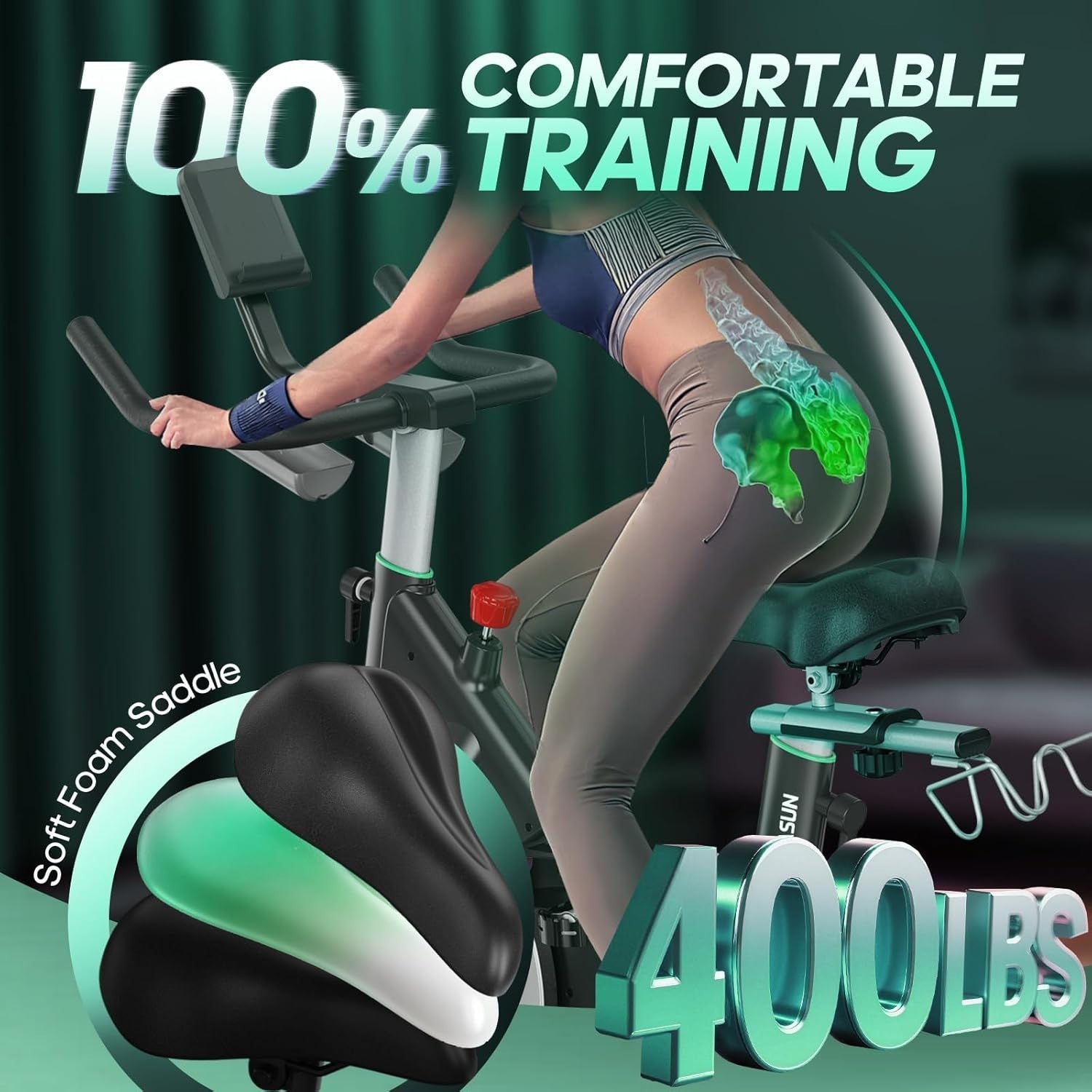 Quiet Magnetic Spin Bike w/ 15kg Flywheel, LCD Monitor, Rack & 400lb Capacity