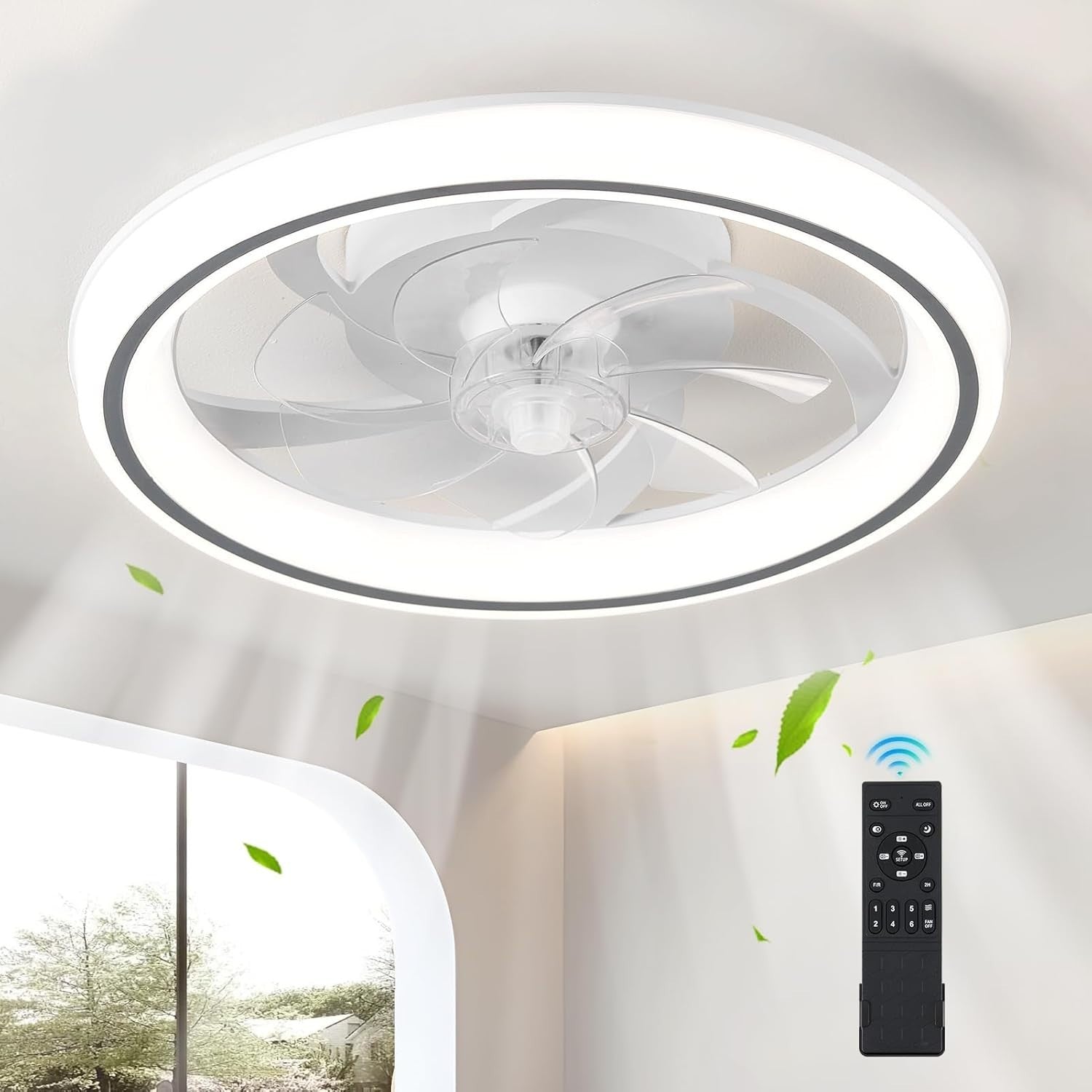 48cm Modern Ceiling Fan Light with Remote, 6 Speeds, Dimmable LED 3-Color