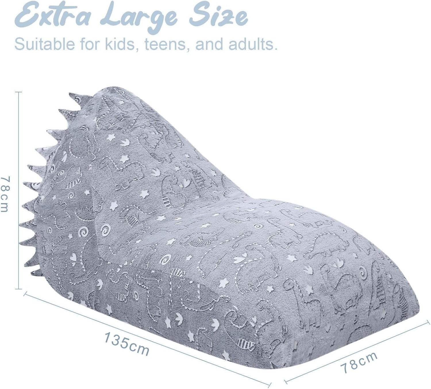 Large Grey Dinosaur Kids Bean Bag Chair with Removable Washable Cover